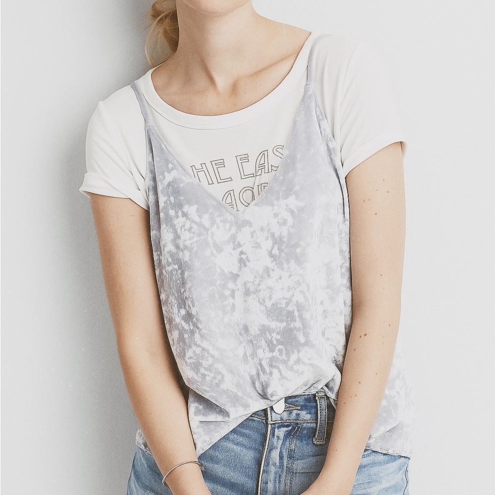 American Eagle Velvet Cami Tank Top Light Gray